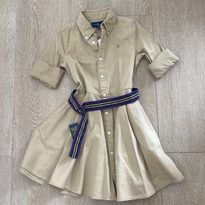 Ralph Lauren Girls khaki button down dress! NWT… Size 5